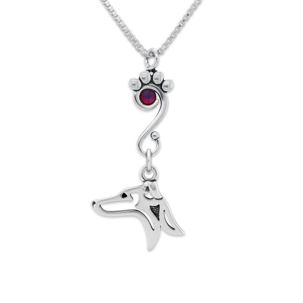 Italian Greyhound Birthstone Necklace, Head