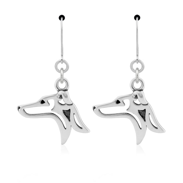 Italian Greyhound Earrings Head Design in Sterling Silver in Leverback.