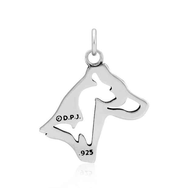 Jack Russell Terrier Pendant Smooth Coat Head Design in Sterling Silver Back Side View.