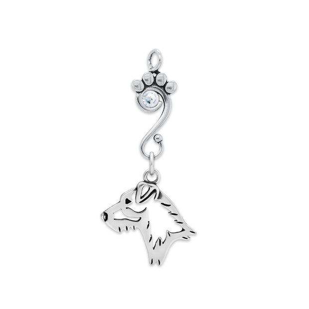 Jack Russell Terrier Pendant Head Design with Crystal in Sterling Silver.