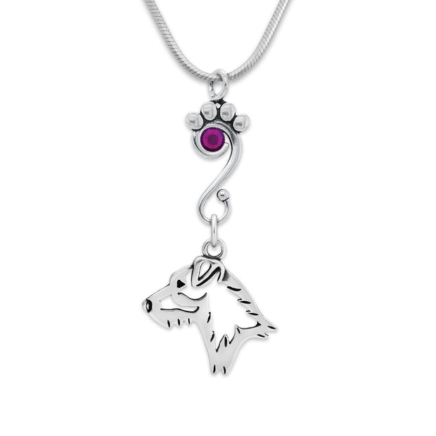 Jack Russell Terrier Necklace Head Design with Amethyst Crystal in Sterling Silver on Snake Chain.