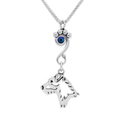 Jack Russell Terrier Necklace Head Design with Scarabaeus Crystal in Sterling Silver on Box Chain.