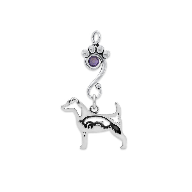 Jack Russell Terrier Pendant Body Design with Fox with Tanzanite Crystal in Sterling Silver.