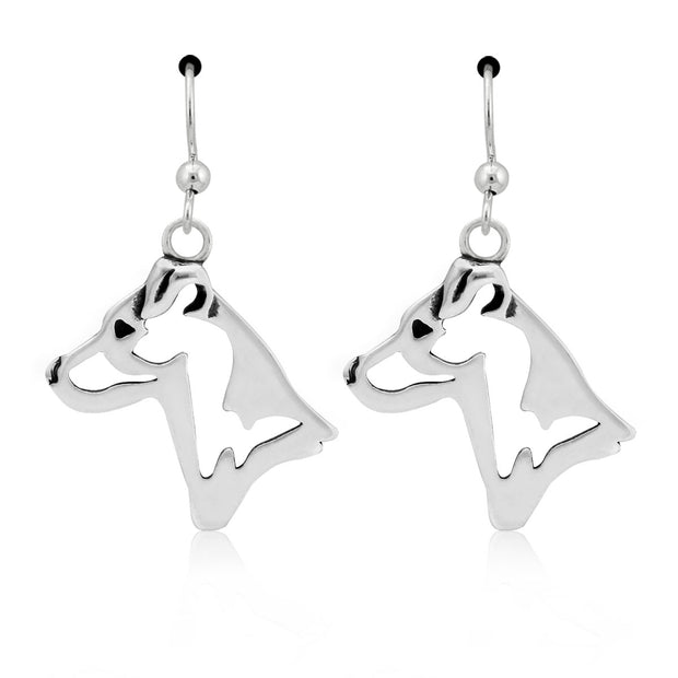 Jack Russell Terrier Earrings Smooth Coat Head Design in Sterling Silver in French Hook.