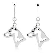 Jack Russell Terrier Earrings Smooth Coat Head Design in Sterling Silver in Leverback.