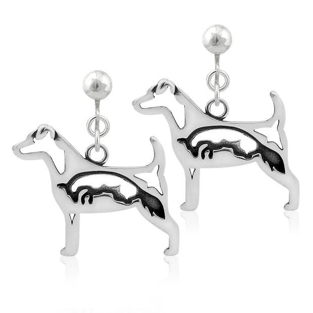 Jack Russell Terrier Clip-On Earrings Body Design with Fox in Sterling Silver.