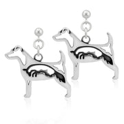 Jack Russell Terrier Earrings Body Design with Fox in Sterling Silver in Dangle Post.