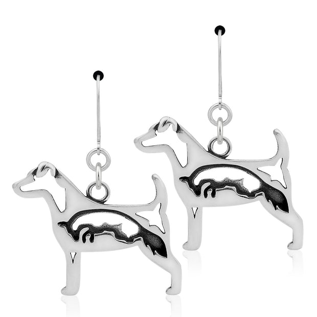 Jack Russell Terrier Earrings Body Design with Fox in Sterling Silver in Leverback.