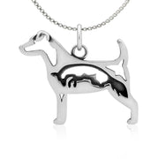 Jack Russell Terrier Necklace Body Design with Fox in Sterling Silver on Box Chain.