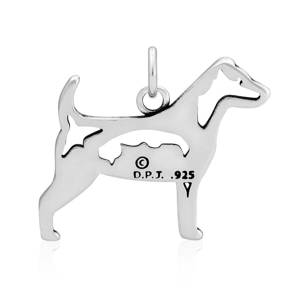 Jack Russell Terrier Pendant Body Design with Fox in Sterling Silver Back Side View.