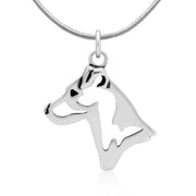 Jack Russell Terrier Necklace Smooth Coat Head Design in Sterling Silver on Snake Chain.