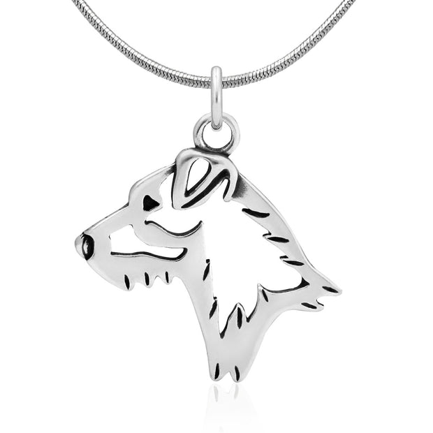 Jack Russell Terrier Necklace Head Design in Sterling Silver on Snake Chain.