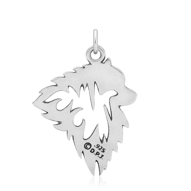 Keeshond Pendant Head Design in Sterling Silver Back Side View.