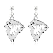 Keeshond Clip-On Earrings Head Design in Sterling Silver.