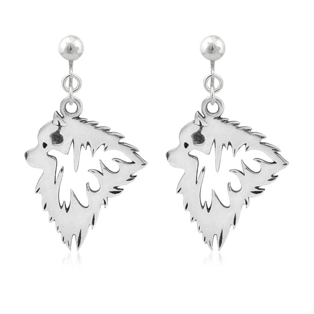 Keeshond Clip-On Earrings Head Design in Sterling Silver.