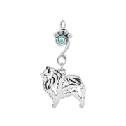 Keeshond Pendant Body Design with Aquamarine Crystal in Sterling Silver.