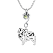 Keeshond Necklace Body Design with Peridot Crystal in Sterling Silver on Snake Chain.