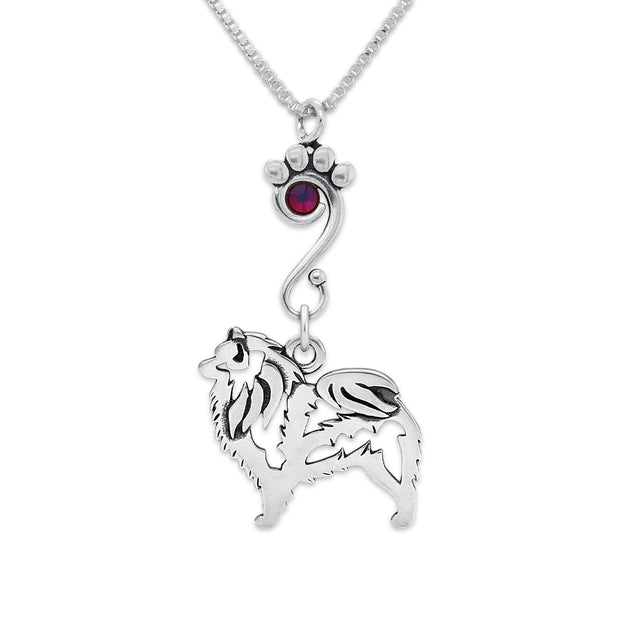 Keeshond Necklace Body Design with Volcano Crystal in Sterling Silver on Box Chain.