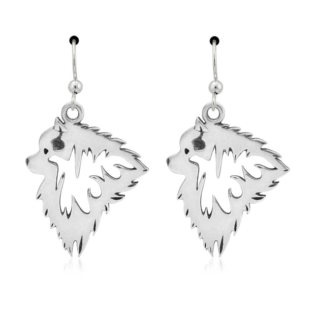 Keeshond Earrings Head Design in Sterling Silver in French Hook.