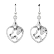 Labrador Retriever Heart Earrings in Sterling Silver in French Hook.