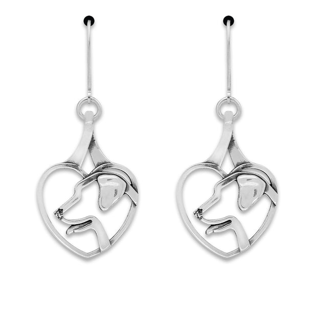 Labrador Retriever Heart Earrings in Sterling Silver in Leverback.