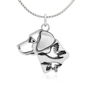 Labrador Retriever Necklace Head Design with Ducks in Sterling Silver on Box Chain.