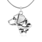 Labrador Retriever Necklace Head Design with Ducks in Sterling Silver on Snake Chain.