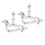 Dachshund Earrings in Sterling Silver, Longhaired