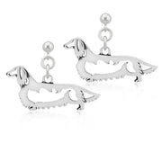 Dachshund Earrings in Sterling Silver, Longhaired