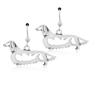 Longhaired Dachshund Earrings Body Design in Sterling Silver in French Hook.