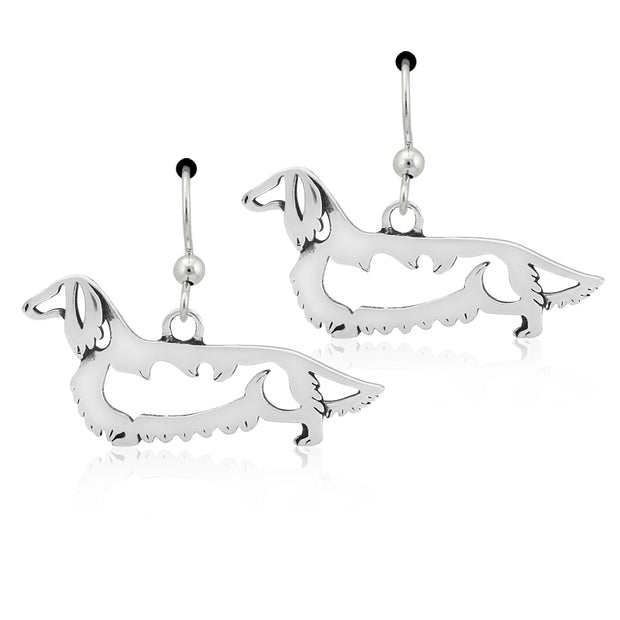 Dachshund Earrings in Sterling Silver, Longhaired