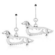 Dachshund Earrings in Sterling Silver, Longhaired