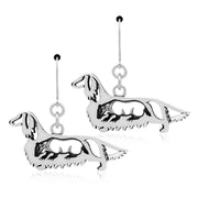 Longhaired Dachshund Earrings Body Design with Badger in Sterling Silver in Leverback.