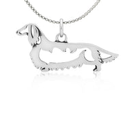 Dachshund Necklace Jewelry in Sterling Silver, Longhaired