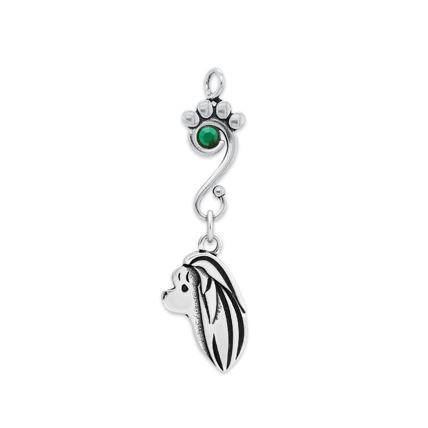 Maltese Pendant Head Design with Emerald Crystal in Sterling Silver.