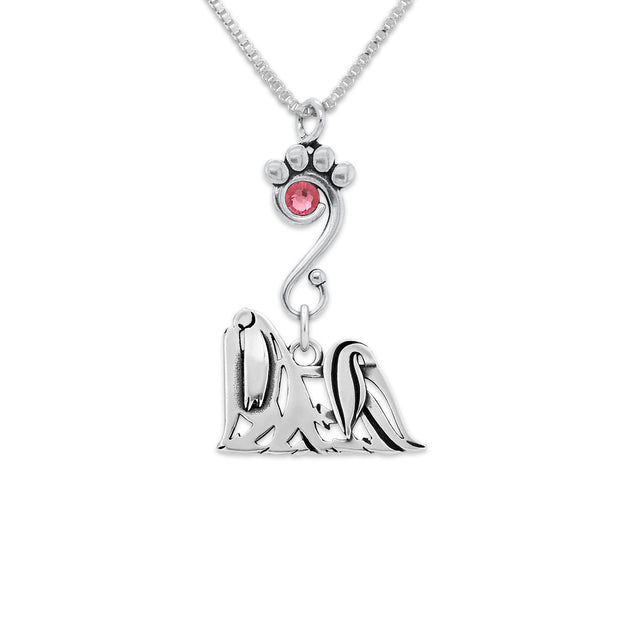 Maltese Necklace Body Design with Rose Crystal in Sterling Silver on Box Chain.