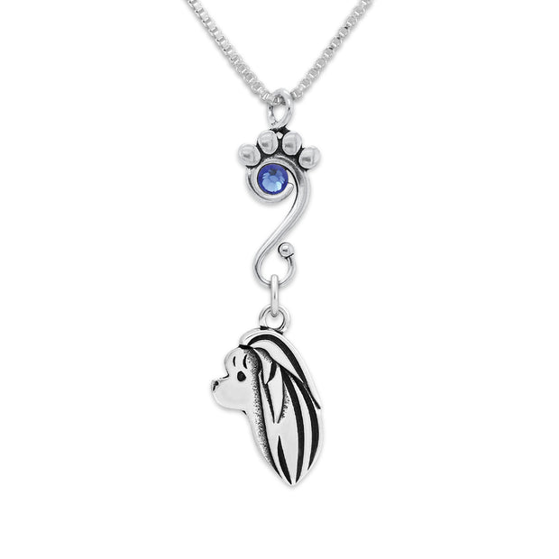 Maltese Necklace Head Design with Sapphire Crystal in Sterling Silver on Box Chain.