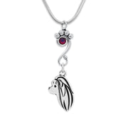 Maltese Necklace Head Design with Volcano Crystal in Sterling Silver on Snake Chain.