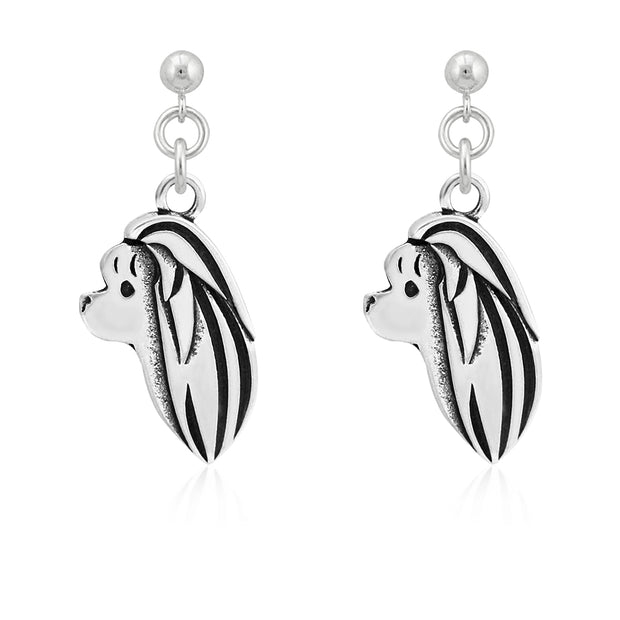 Maltese Earrings Head Design in Sterling Silver in Dangle Post.