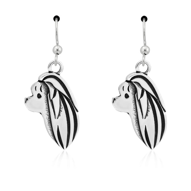 Maltese Earrings Head Design in Sterling Silver in French Hook.