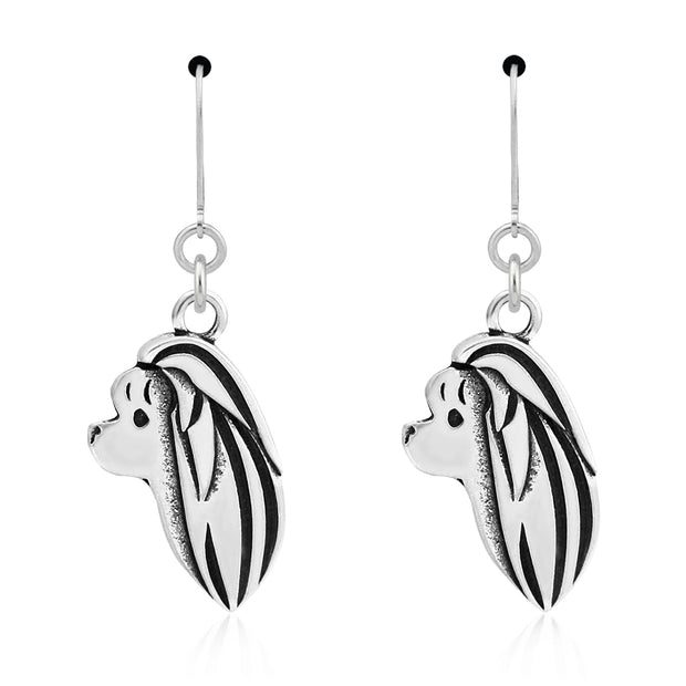 Maltese Earrings Head Design in Sterling Silver in Leverback.