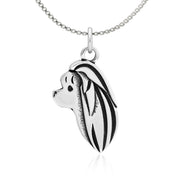 Maltese Necklace Head Design in Sterling Silver on Box Chain.