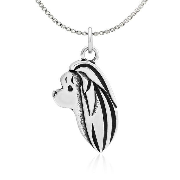 Maltese Necklace Head Design in Sterling Silver on Box Chain.