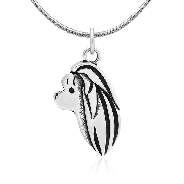 Maltese Necklace Head Design in Sterling Silver on Snake Chain.