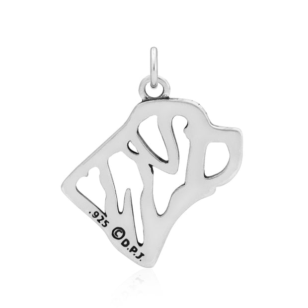 Mastiff Pendant Head Design in Sterling Silver Back Side View.