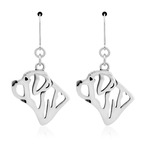 Mastiff Earrings Head Design in Sterling Silver in Leverback.