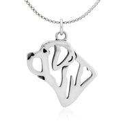 Mastiff Necklace Head Design in Sterling Silver on Box Chain.