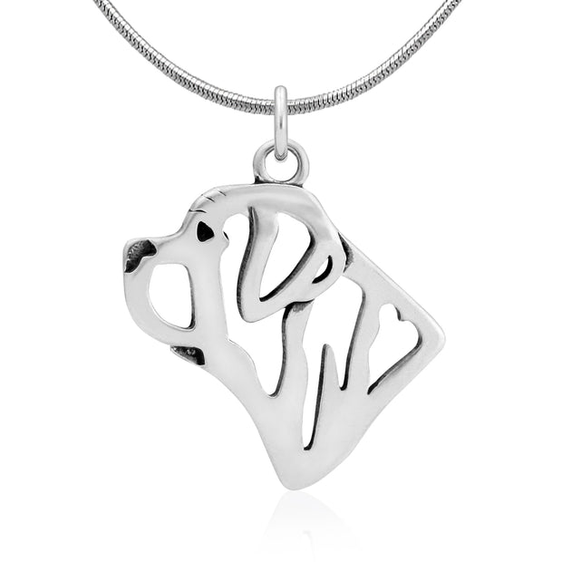 Mastiff Necklace Head Design in Sterling Silver on Snake Chain.