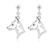 Miniature Pinscher Clip-On Earrings Head Design in Sterling Silver.