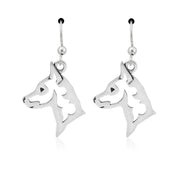 Miniature Pinscher Earrings Head Design in Sterling Silver in French Hook.